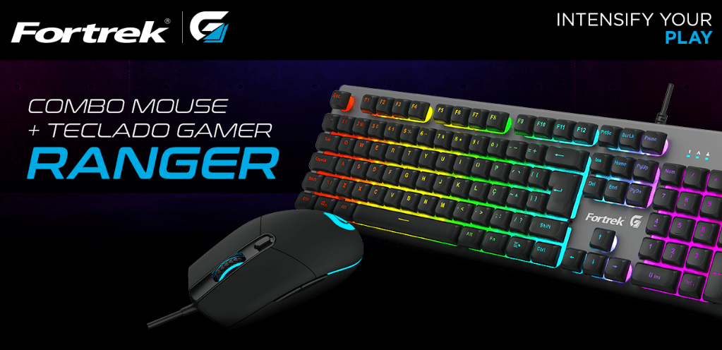 Kit Gamer Fortrek Ranger Rainbow, Teclado ABNT2 e Mouse, LED Rainbow, USB - 70551