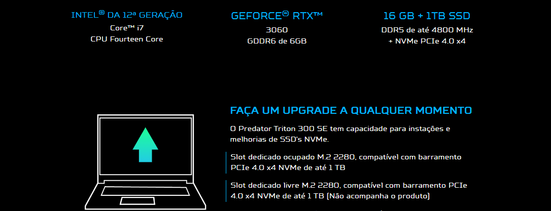 Notebook Acer Gamer Predator PT316-51S-78V9