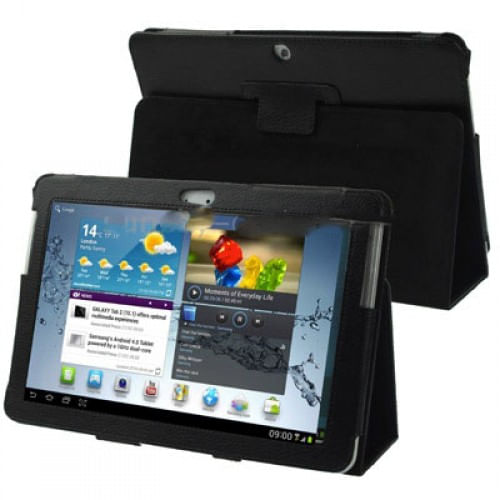 Capa de Couro com Suporte Armor para Galaxy Tab 10.1 P5100 Preta