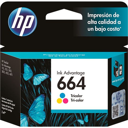 Cartucho HP 664 Colorido Original (F6V28AB) Para HP Deskjet 2136, 2676, 3776, 5076, 5276