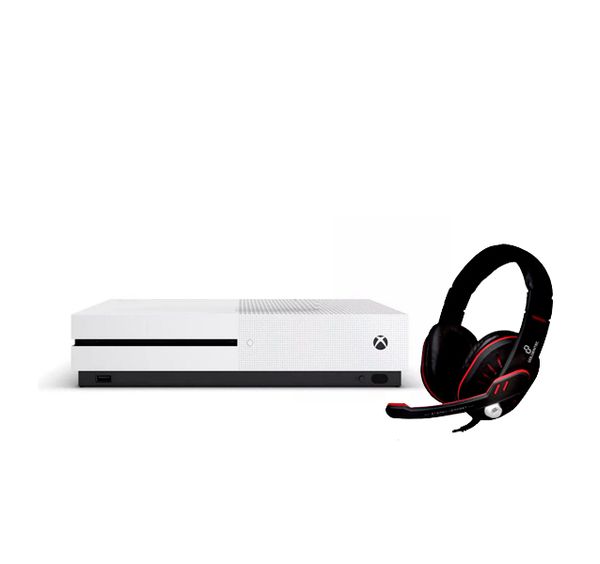 Console Microsoft Xbox One S 1TB Branco, Fone de Ouvido Goldentec GT Gamer Preto com Vermelho