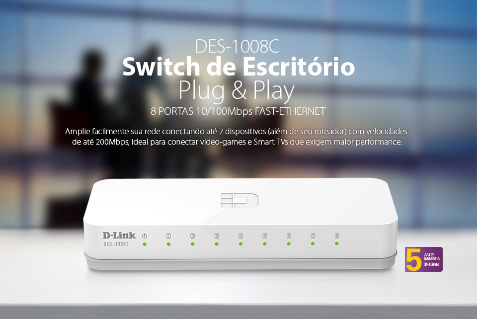 Switch 8 Portas 10/100Mbps D-Link DES-1008C