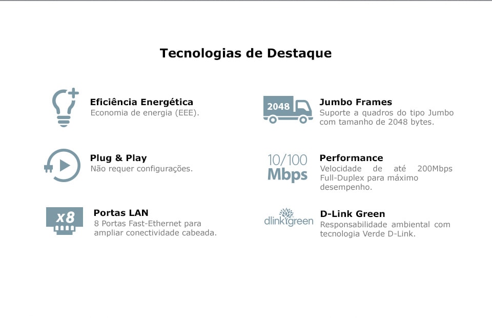 Switch 8 Portas 10/100Mbps D-Link DES-1008C