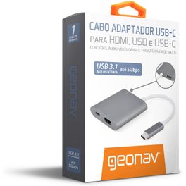 Cabo Adaptador USB-C para HDMI, USB-C e USB-F - UCA04 - GEONAV - lojaibyte