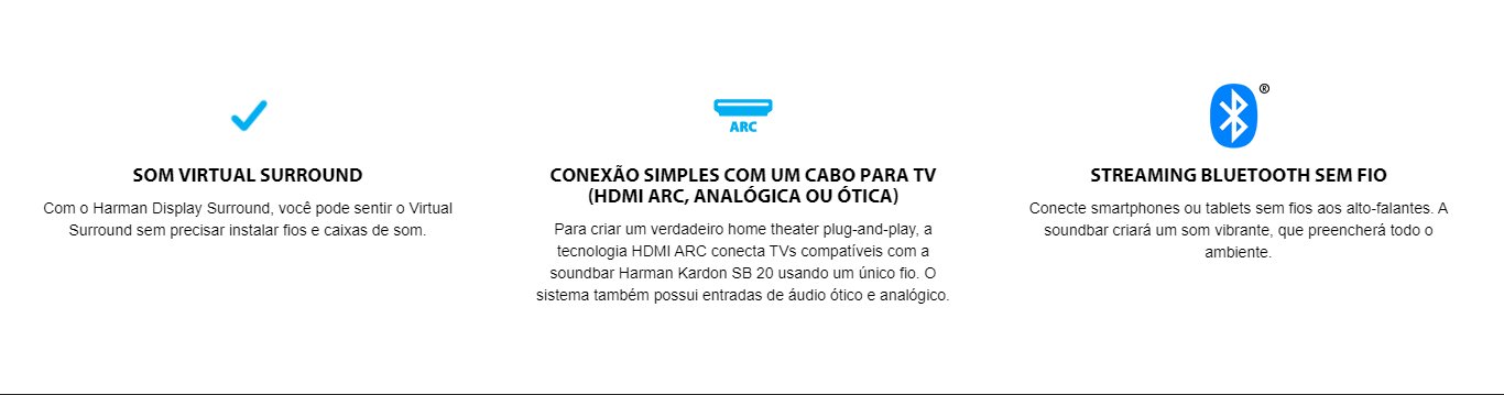 Soundbar Harman Kardon SB20 2.1 Canais Subwoofer sem fio 6,5
