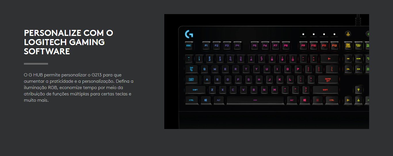 Teclado Gamer Logitech G213 Prodigy, RGB, ABNT2 - 920-009438