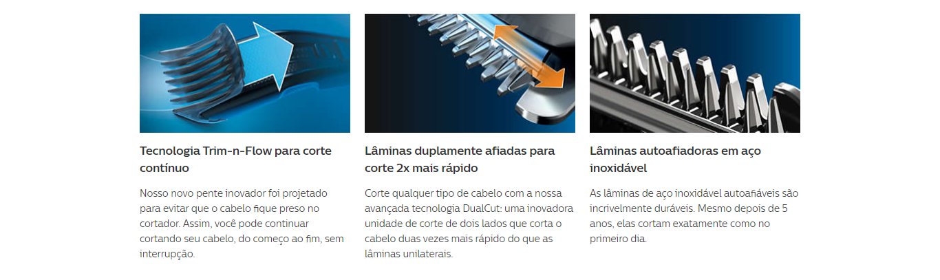 Cortador de Cabelo Hairclipper Philips Serie 3000 com 13 Ajustes de Altura Azul/Preto - HC3505/15