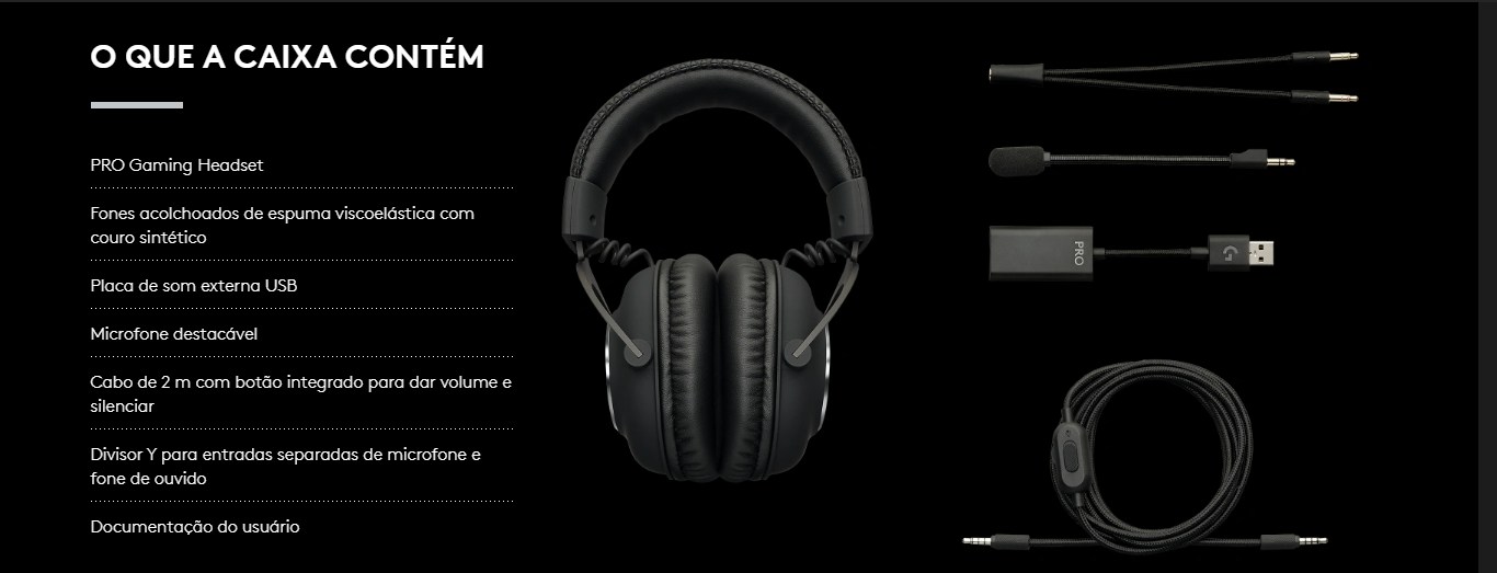 Headset Gamer Logitech G PRO Stereo Drivers de 50 mm Preto - 981-000811