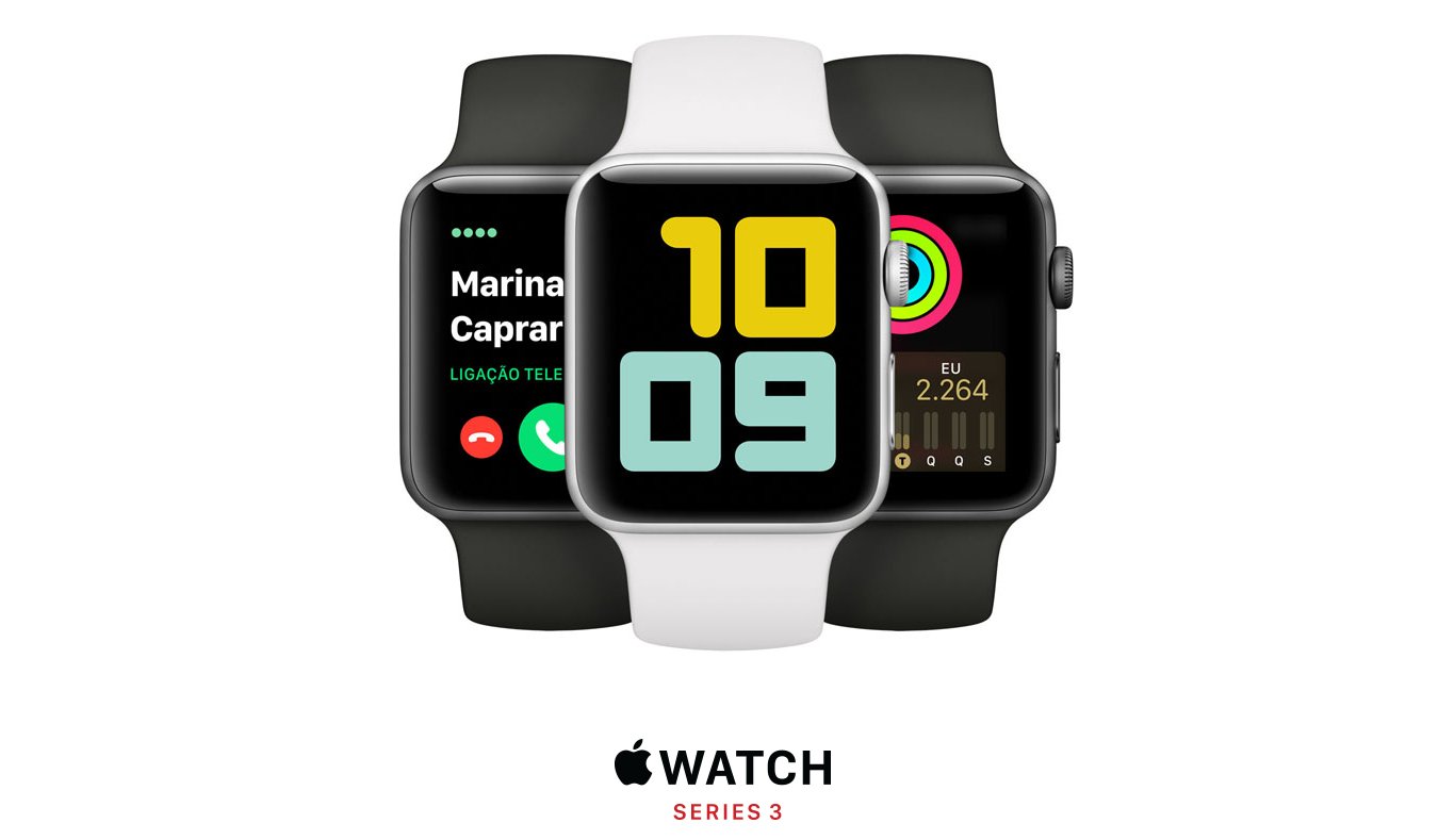 Apple Watch Series 3 Cellular 42 mm Alumínio Cinza Espacial Pulseira Esportiva Preto e Fecho Clássico - MTH22BZ/A