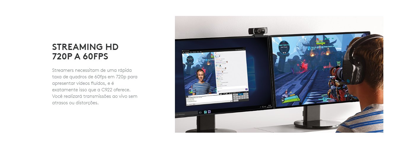 Webcam Logitech  C922  USB Pro Stream  Full HD 1080p  Preto