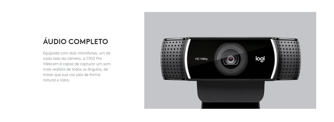 Webcam Logitech  C922  USB Pro Stream  Full HD 1080p  Preto