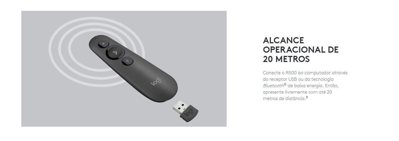 Apresentador Logitech R500 Sem Fio Bluetooth com Laser Point Vermelho 20m Cinza