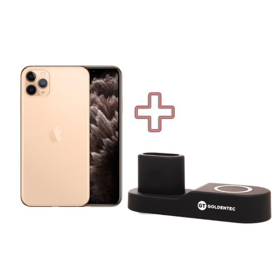 iPhone-11-Pro-Apple-64-GB-Gold---Camera-Tripla-12MP-Tela-58--IOS-13-e-Base-de-Carregamento-4-em-1-Goldentec