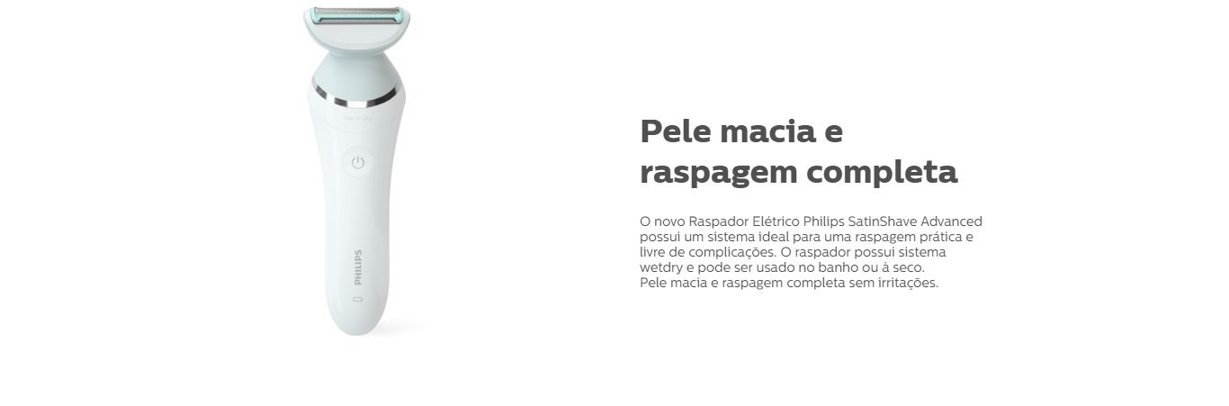 Raspador Elétrico de Pelos Philips Satin Shave Advanced 1 Velocidade 1 Acessório Seco ou Molhado Branco/Azul - BRL130/00