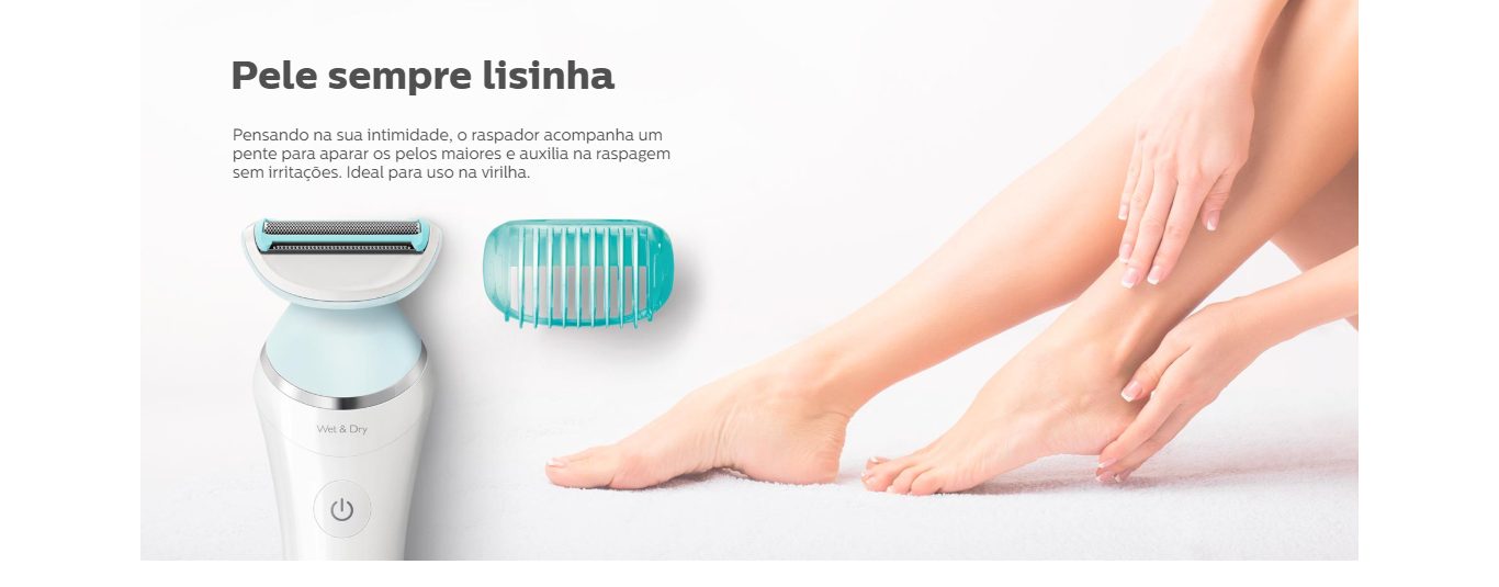 Raspador Elétrico de Pelos Philips Satin Shave Advanced 1 Velocidade 1 Acessório Seco ou Molhado Branco/Azul - BRL130/00