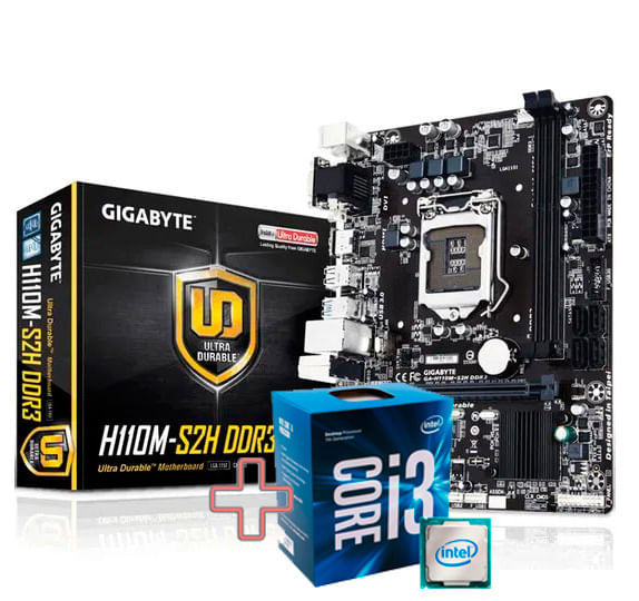 Placa-Mãe Gigabyte GA-H110M-S2H DDR3 LGA1151 + Processador Intel Core i3-7100 Kaby Lake,LGA 1151 - BX80677I37100