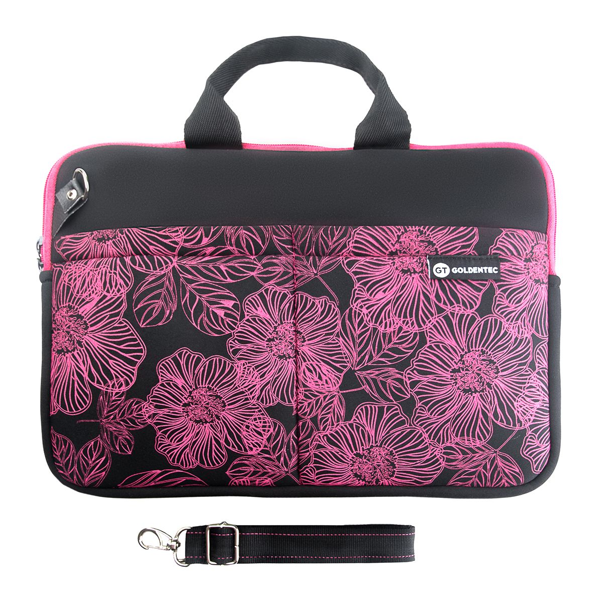Case p/ Notebook até 14.1" Bolso e Alça Preta/Rosa Goldentec lojaibyte