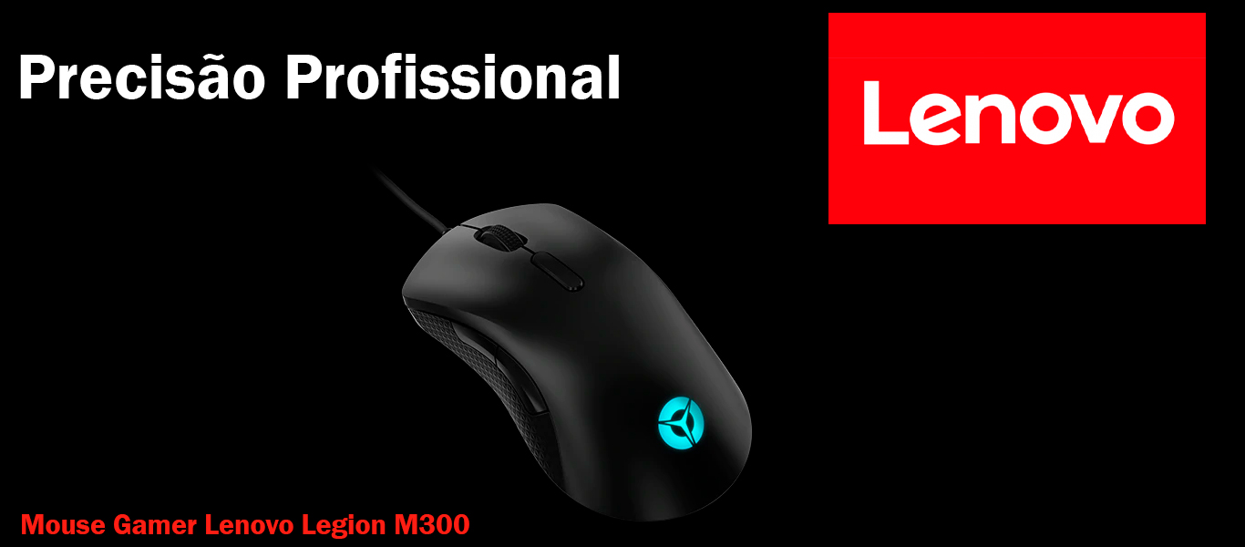  Mouse Gamer Lenovo Legion M300 USB 2.0 RGB 8 Botões 8000DPI, Preto -GY50X79384 