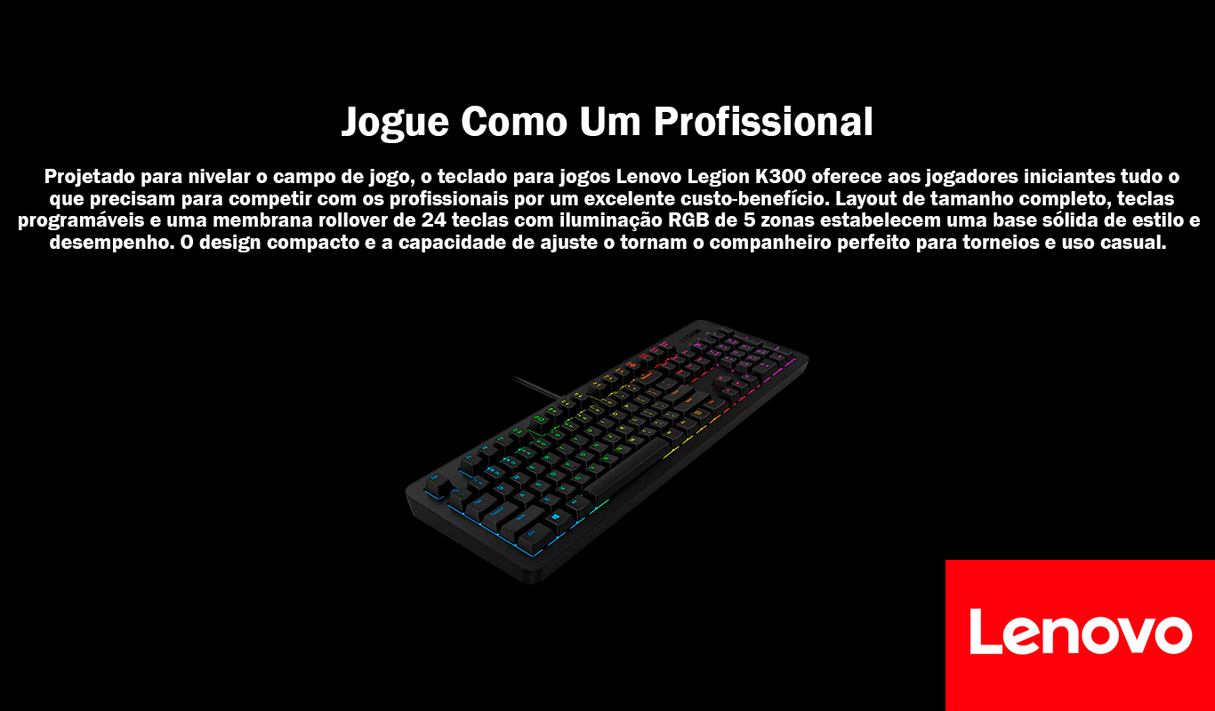 Teclado Gamer Lenovo K300 RGB, Preto