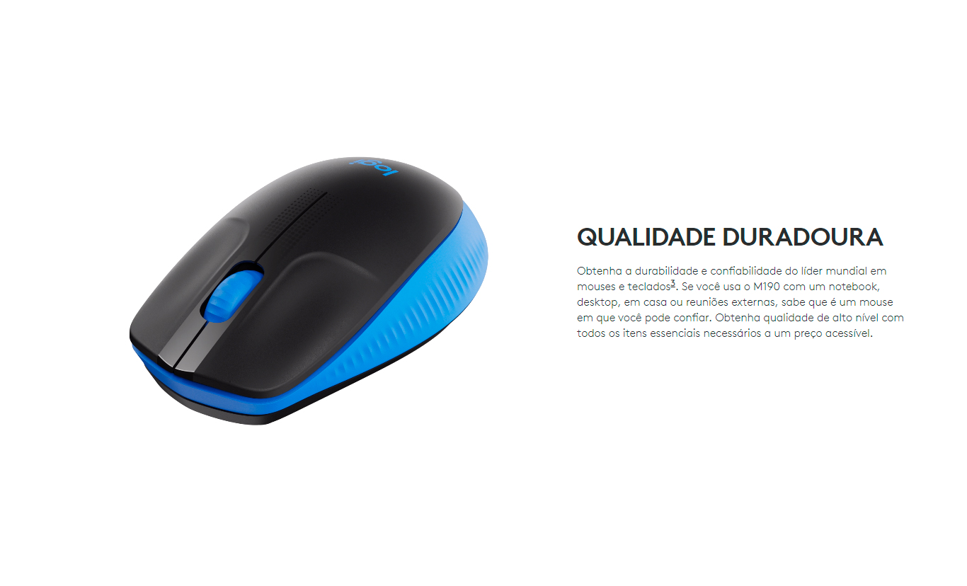 Mouse Logitech M190 USB 3 Botões 1000DPI, Azul -910-005903