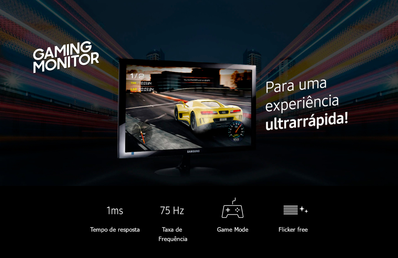 Monitor Gamer Samsung LED 24 Widescreen Full HD HDMI/VGA 1ms - LS24D332HSXZD