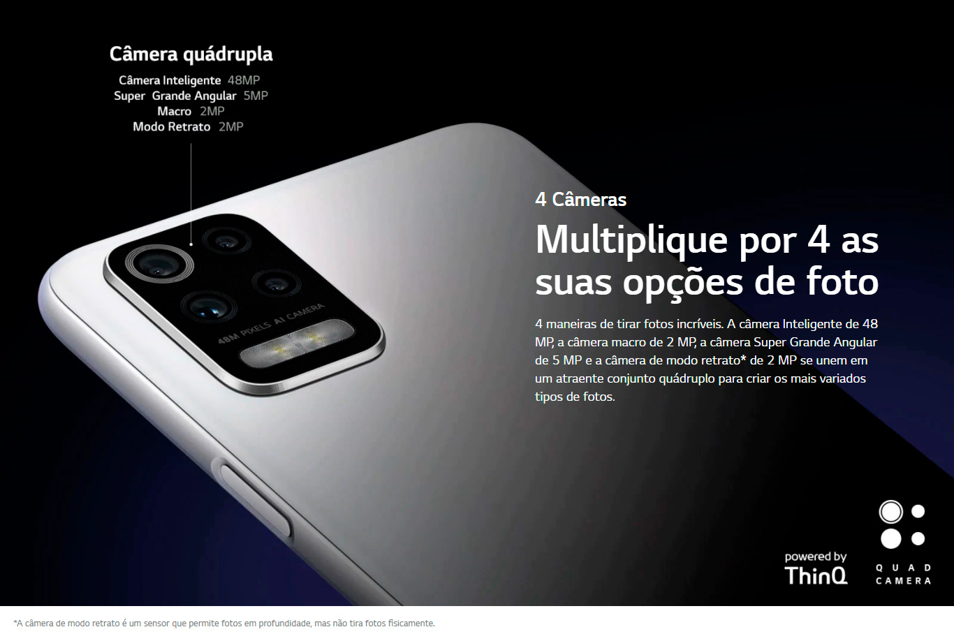 Smartphone LG K62+ 128GB 4GB RAM Tela de 6.59 Câmera Quadrupla Traseira 48MP + 5MP + 5MP + 2MP Frontal de 13MP Bateria 4000 mAh Branco