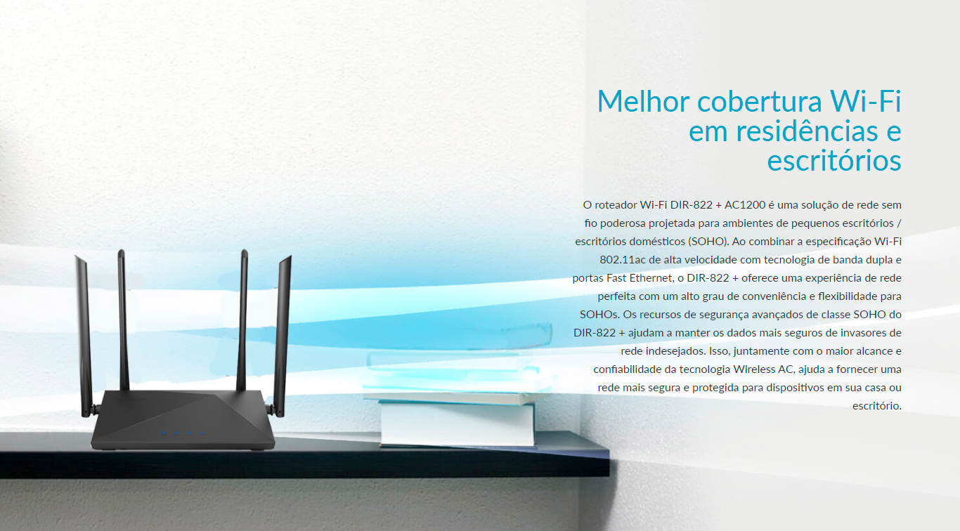 Roteador Wi-Fi D-Link DIR-822+ AC1200 4 Antenas