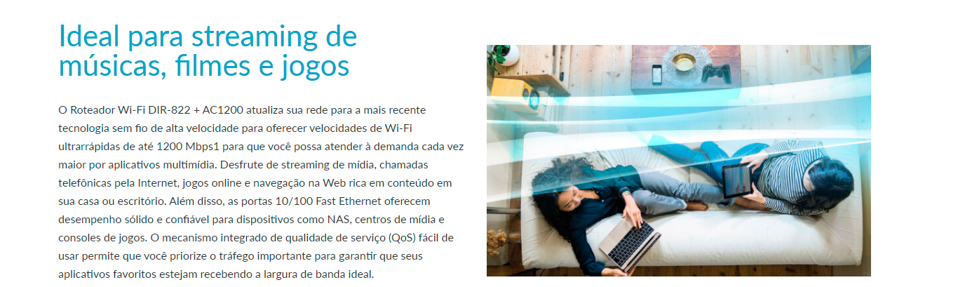 Roteador Wi-Fi D-Link DIR-822+ AC1200 4 Antenas