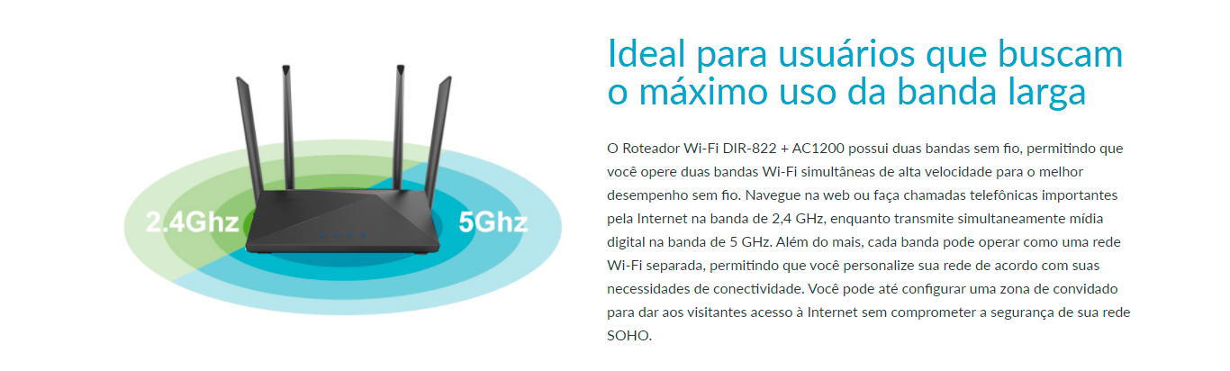 Roteado Wi-Fi D-Link DIR-822+ AC1200 4 Antenas  