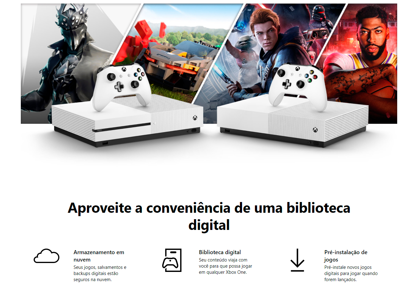 Console Xbox One S 1TB Branco+ 1 Mês Live Gold - 234-00007
