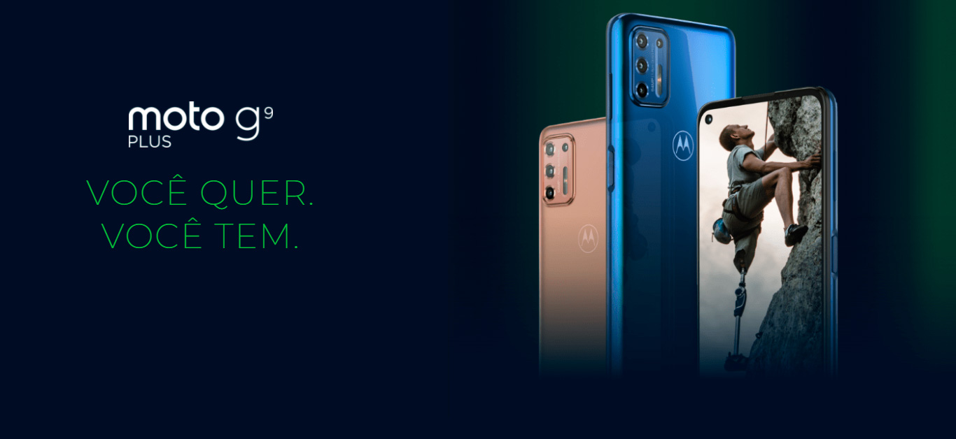 Smartphone Motorola G9 Plus 128GB 4GB RAM Tela 6,8 Câmera Quádrupla Traseira 64MP + 8MP + 2MP + 2MP Frontal de 16MP Bateria 5000mAh Ouro Rosê