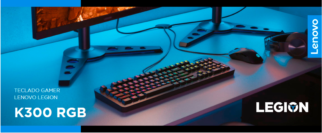 Teclado Gamer Lenovo K300 RGB, Preto