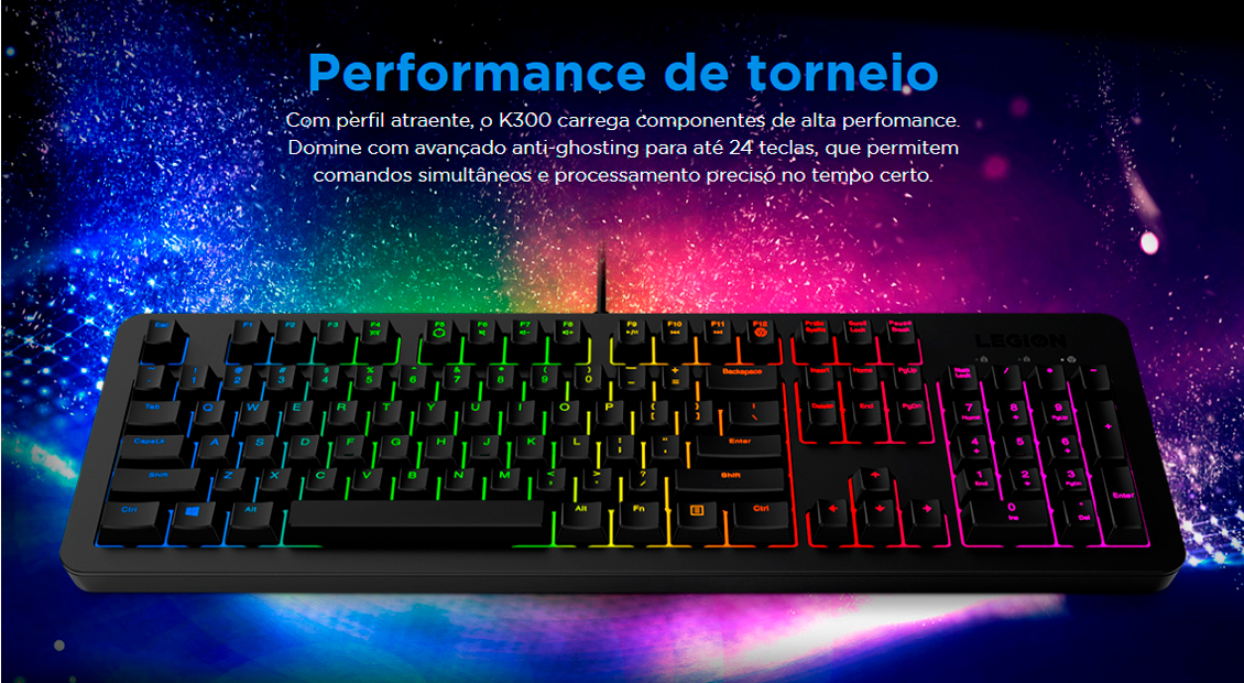 Teclado Gamer Lenovo K300 RGB, Preto