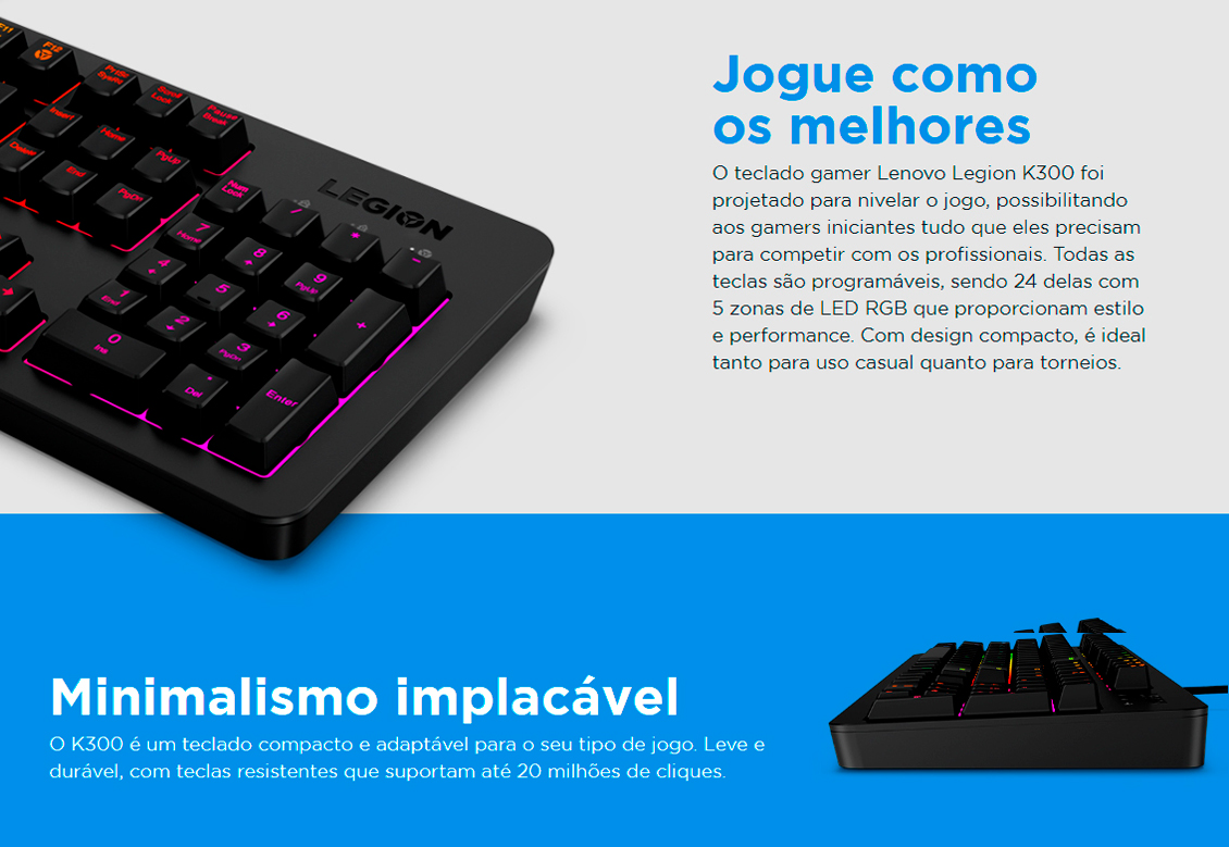 Teclado Gamer Lenovo K300 RGB, Preto