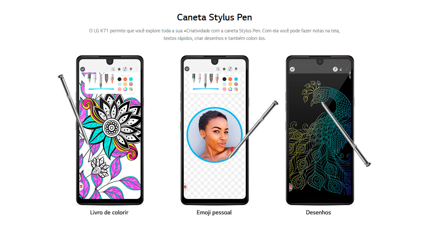 Smartphone LG K71 128GB 4GB RAM Tela 6.8 Câmera Tripla Traseira 48MP + 5MP + 5MP Frontal de 32MP Bateria de 4000mAh Titânio