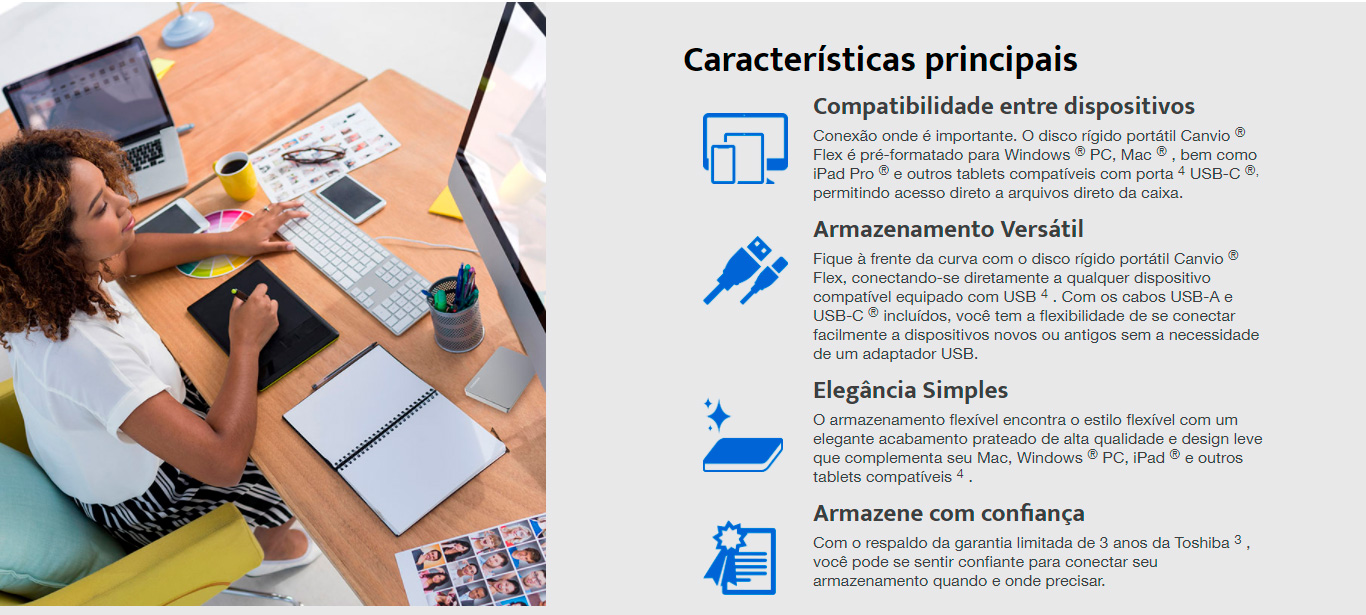 HD Externo Toshiba Canvio Flex, 1TB, USB, Silver - HDTX110XSCAA