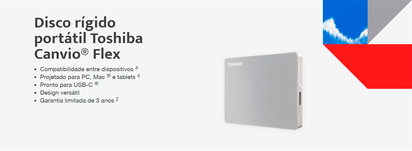 HD Externo Toshiba Canvio Flex, 1TB, USB, Silver - HDTX110XSCAA