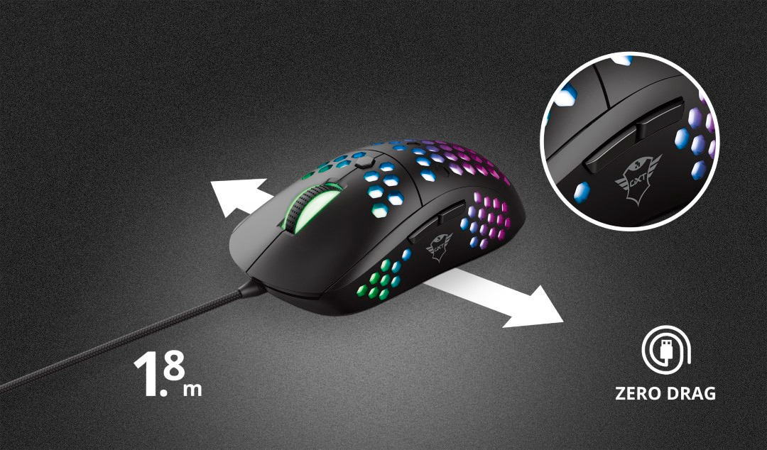 Mouse Gamer Trust GXT 960 Graphin RGB 10.000DPI 6 Botões Ultra Leve, Preto - T23758