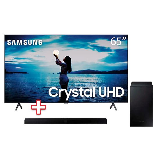 Smart-TV-65--Crystal-UHD-TU7020-4K-2020-Samsung---Soundbar-Samsung-HW-T555-com-2.1-canais-Potencia-de-320W-Bluetooth-Subwoofer-Sem-Fio