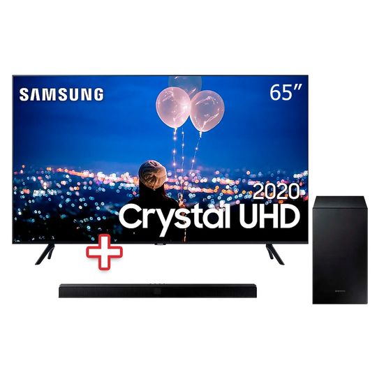 Smart-TV-65--Crystal-UHD-TU8000-4K-Samsung---Soundbar-Samsung-HW-T555-com-2.1-canais-Potencia-de-320W-Bluetooth-Subwoofer-Sem-Fio