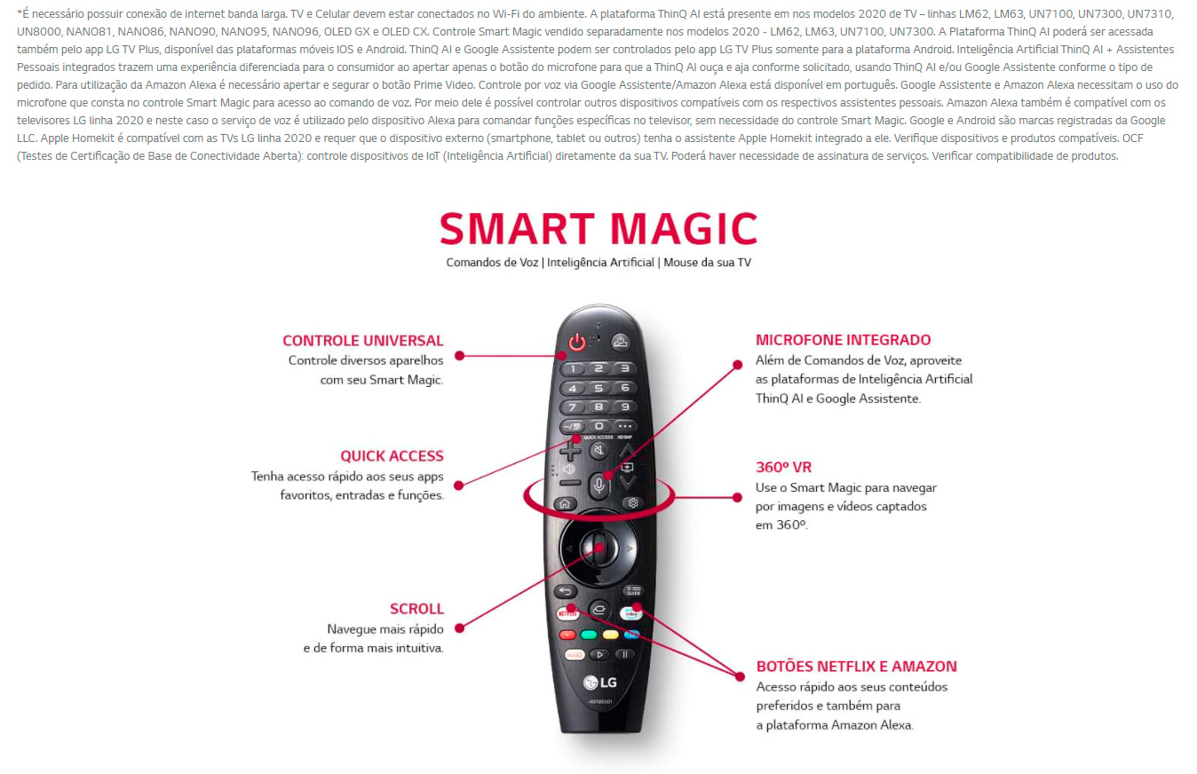 Smart TV 50 UHD 4K LG NanoCell ThinQ AI, 3 HDMI, 2 USB - 50NANO79