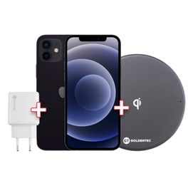 Kit-iPhone-12-Apple-Preto-64GB-Desbloqueado---MGJ53BZ-A----Carregador-Qi-Ultra-Slim-Goldentec---Carregador-de-Parede-Turbo-USB-3.0-Branco-Goldentec