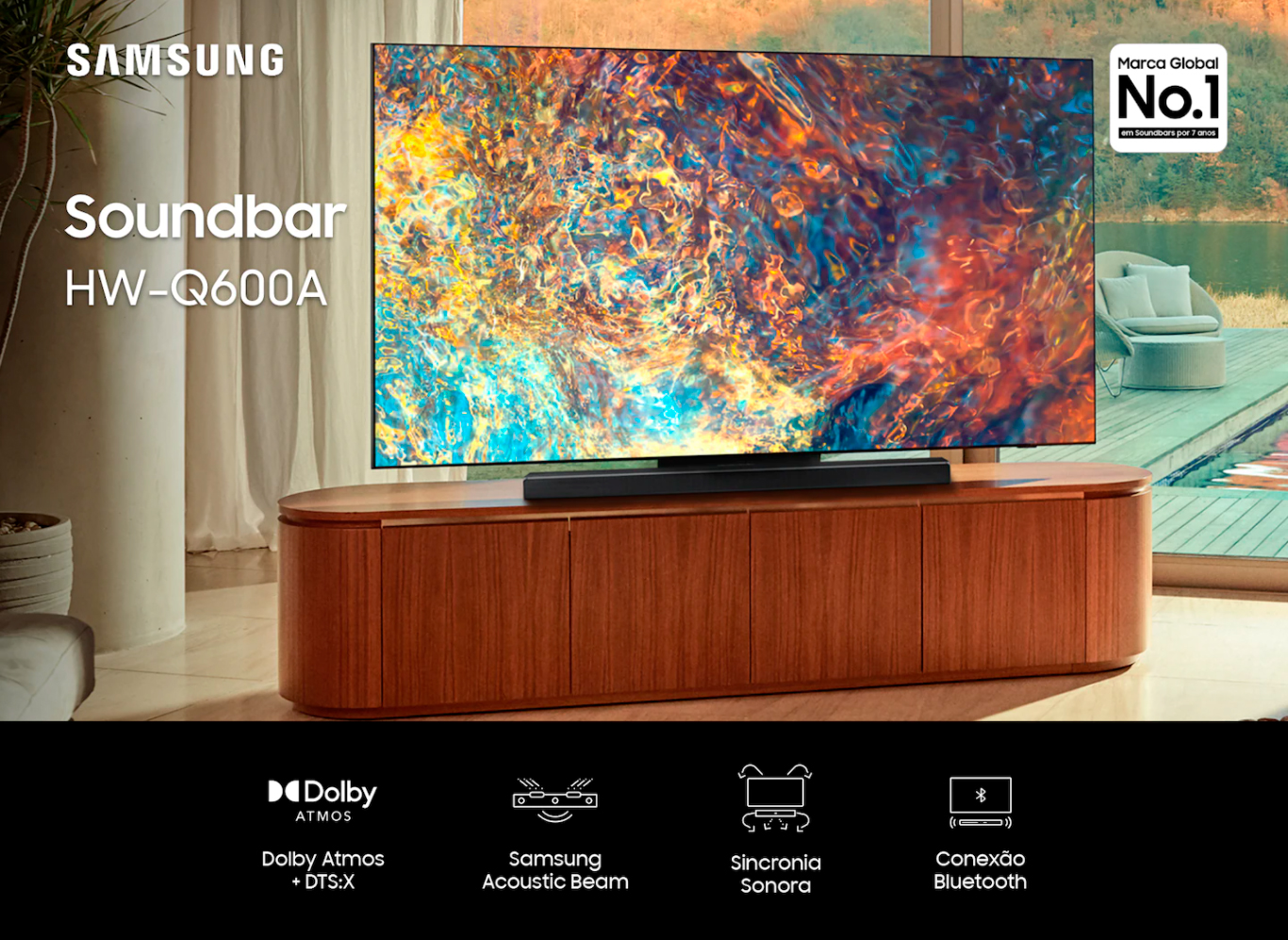 Soundbar Samsung  com 3.1.2 canais, Bluetooth, Subwoofer sem fio,Dolby Atmos e Acoustic Beam