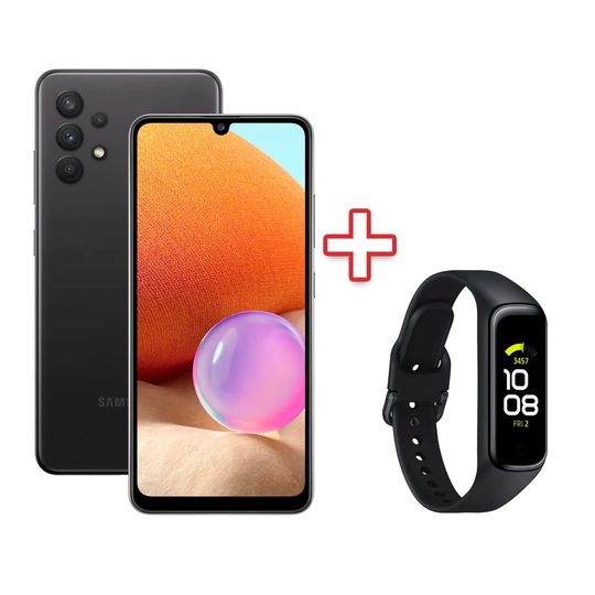 Kit-com-Smartphone-Samsung-A32-LITE-128GB-4GB-RAM-Tela-64--Camera-Quadrupla-Traseira-Preto---Smartwatch-Samsung-Fit-2-Preto