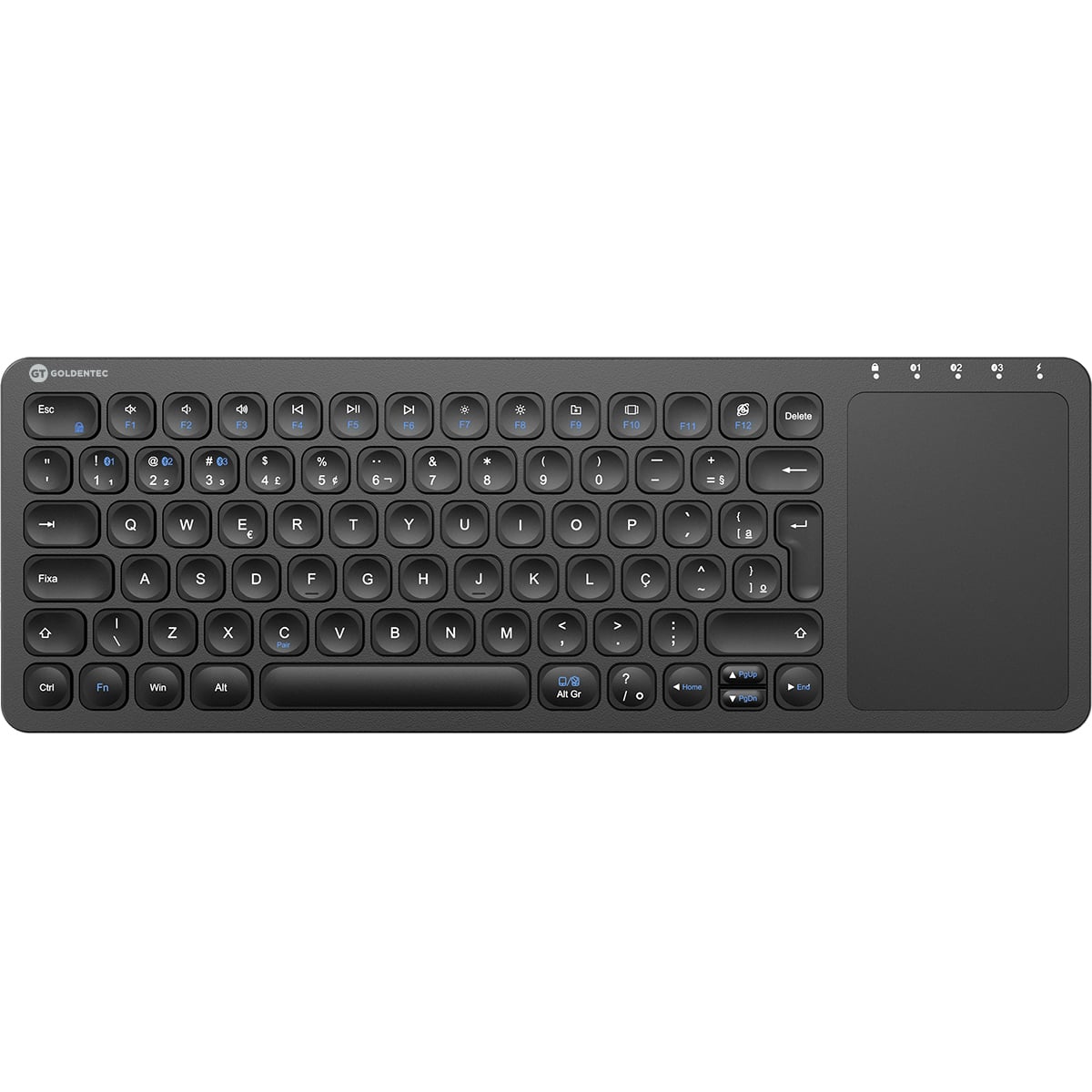 Um teclado preto com o número 1 nele