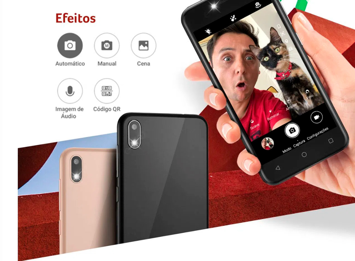  Smartphone Multilaser E 32GB 3G Tela 5.0 Quad Core Câmera traseira 5MP + 5MP frontal Preto