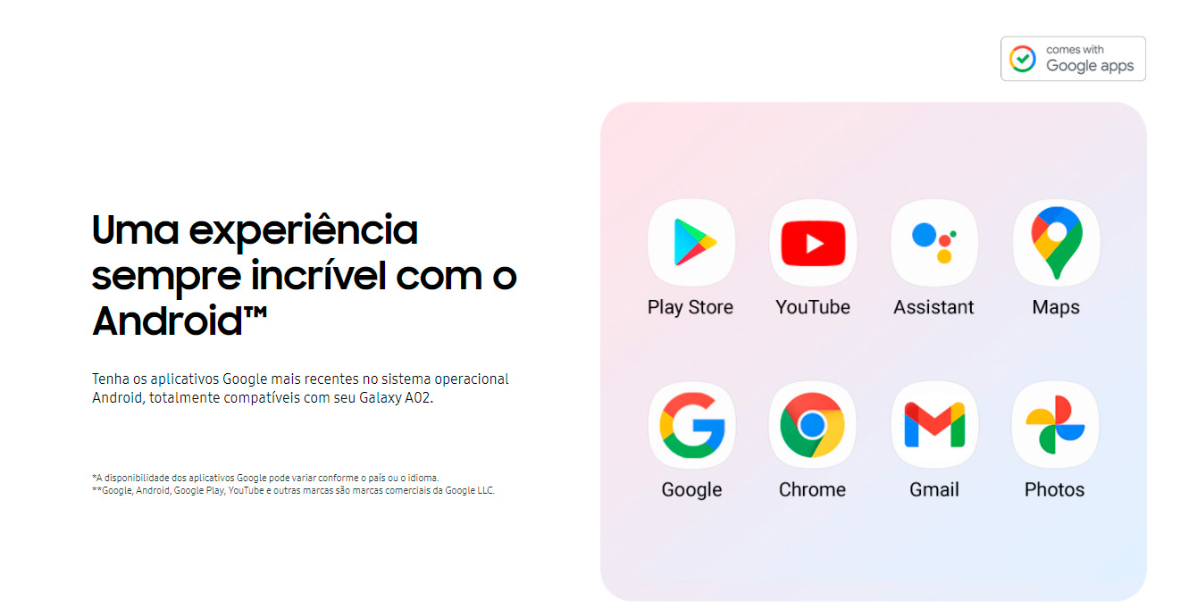 Smartphone Samsung Galaxy A02 32GB 2GB RAM Tela Infinita de 6.5 Câmera Dupla Traseira 13MP + 2MP Frontal de 5MP Bateria de 5000mAh Azul