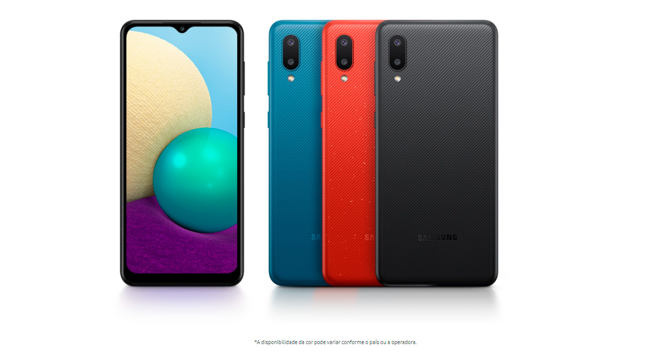 Smartphone Samsung Galaxy A02 32GB 2GB RAM Tela Infinita de 6.5 Câmera Dupla Traseira 13MP + 2MP Frontal de 5MP Bateria de 5000mAh Azul