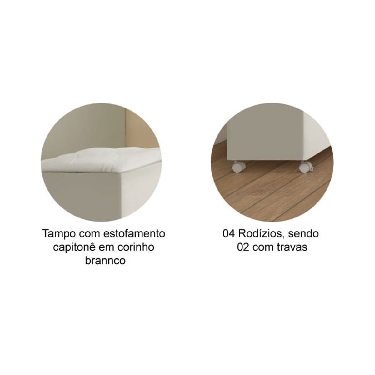 Baú Puff com acento Capitonê Elô Móveis Peroba Branco Brilho - lojaibyte