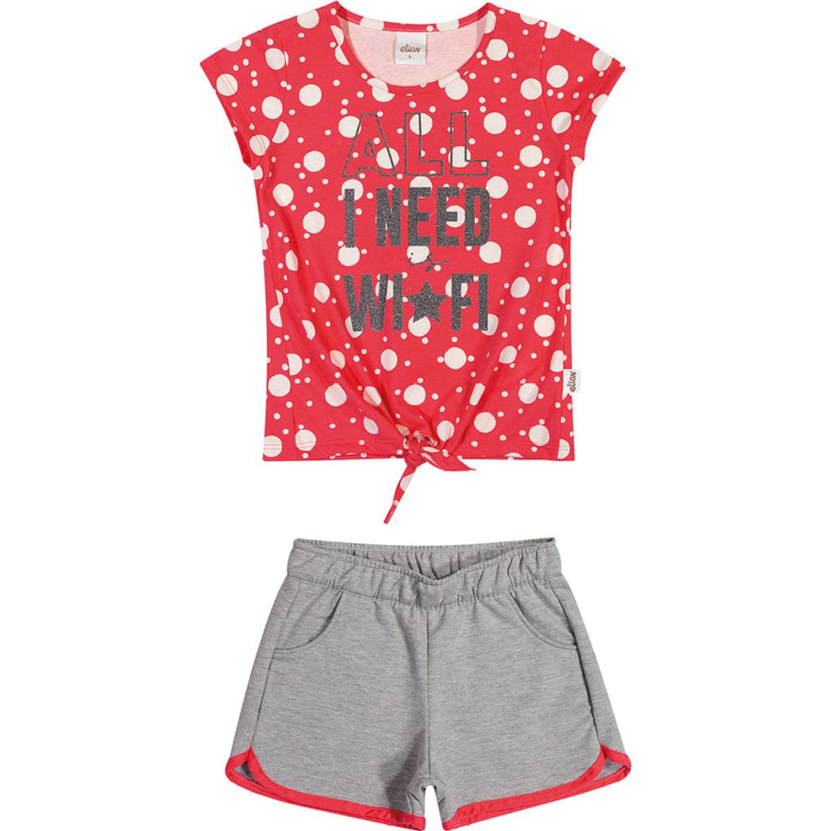 Conjunto Infantil Elian Blusa e Short - Em 100% Algod\u00e3o - Rosa e Cinza ...